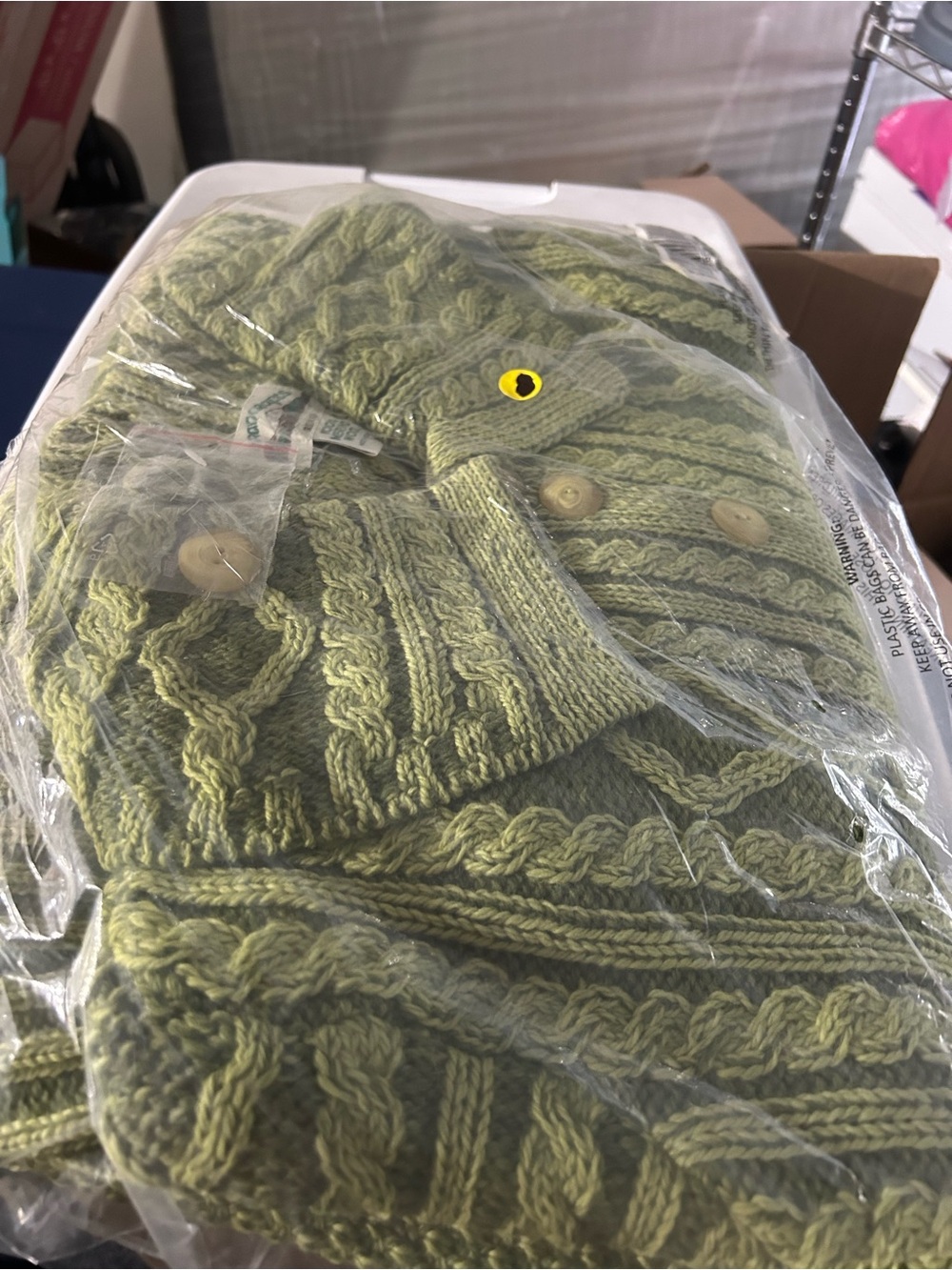 Aran Crafts Light Green Merino Wool Cable Knit Sweater - Picture 4 of 14